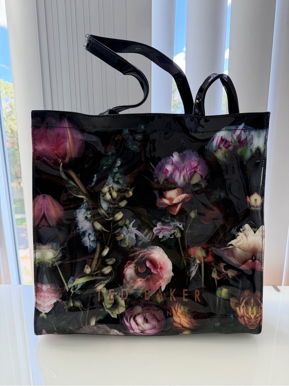 Large TED BAKER Black Floral Patent Tote Bag